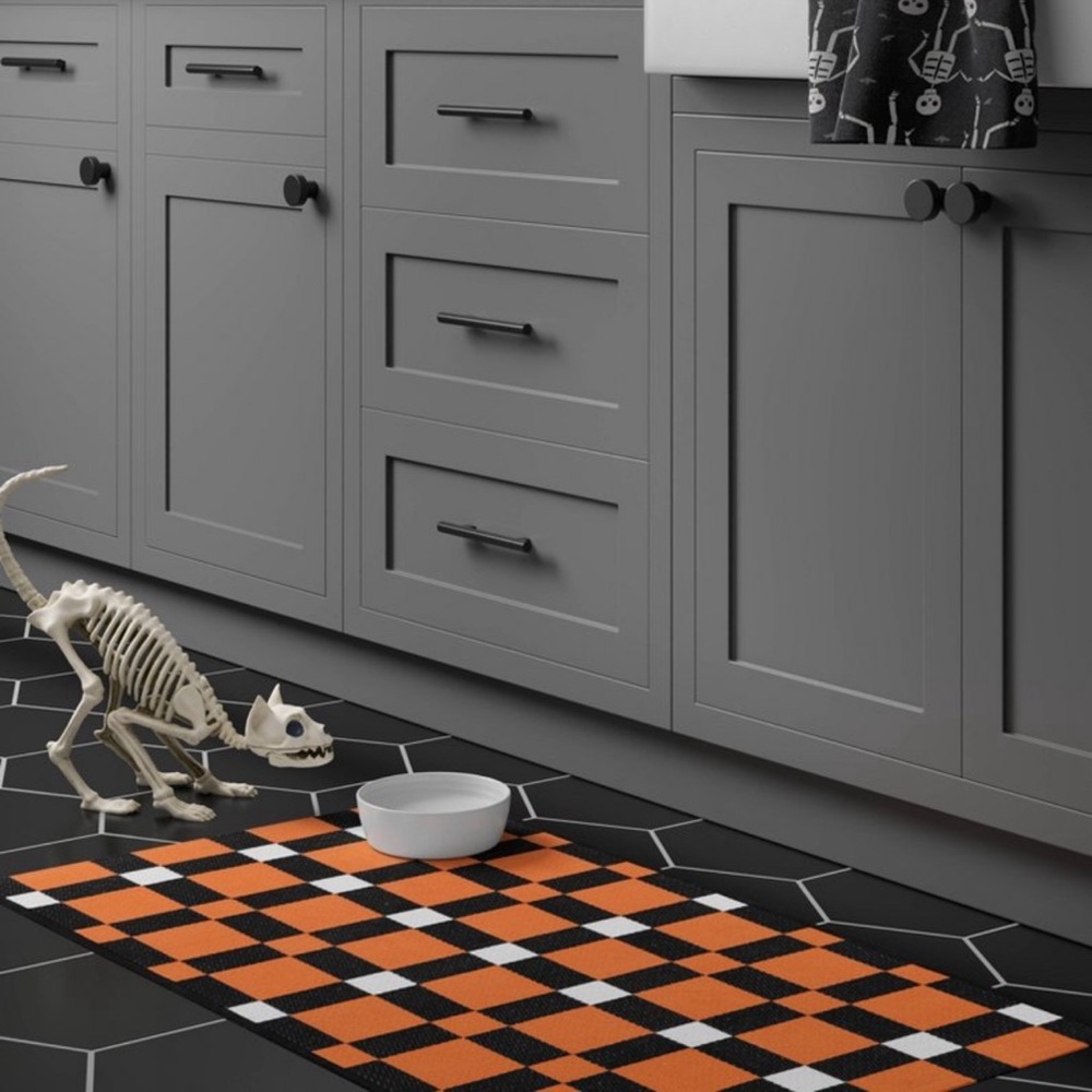 1'8"x2'10" Rectangle Woven Plaid Kitchen Accent Rug Orange Black checkered